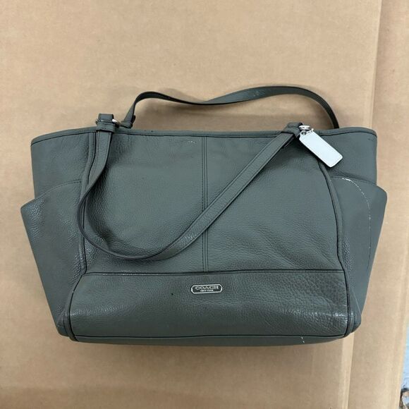 COACH PARK LEATHER CARRIE TOTE F29898 SILVER/OLIVE - Picture 2 of 8